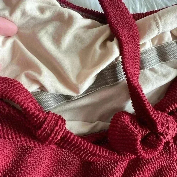 Dark Red Kona Sol Bathing Suit/ Swimsuit One-Piece size XL ribbed with bow - Picture 5 of 10